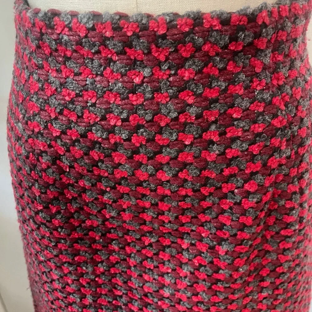 MARC JACOBS Wool Blend Red and Gray Tweed Metallic Skirt Size‎ 8